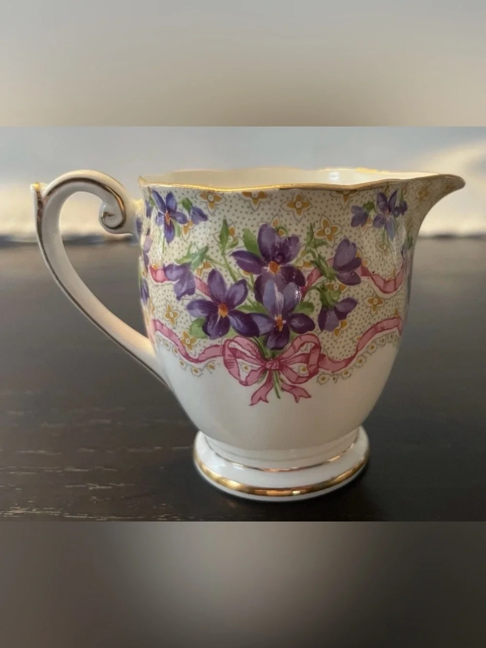 Vintage Queen Anne Sweet Violets Bone China mini creamer & open sugar bowl